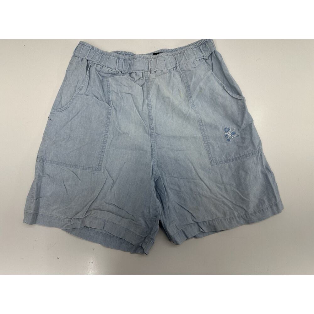 Mizz Lizz Womens Shorts Size Small Chambray Blue Floral High Waisted Vintage